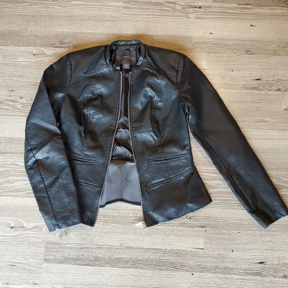 Black Faux Leather Peplum Jacket